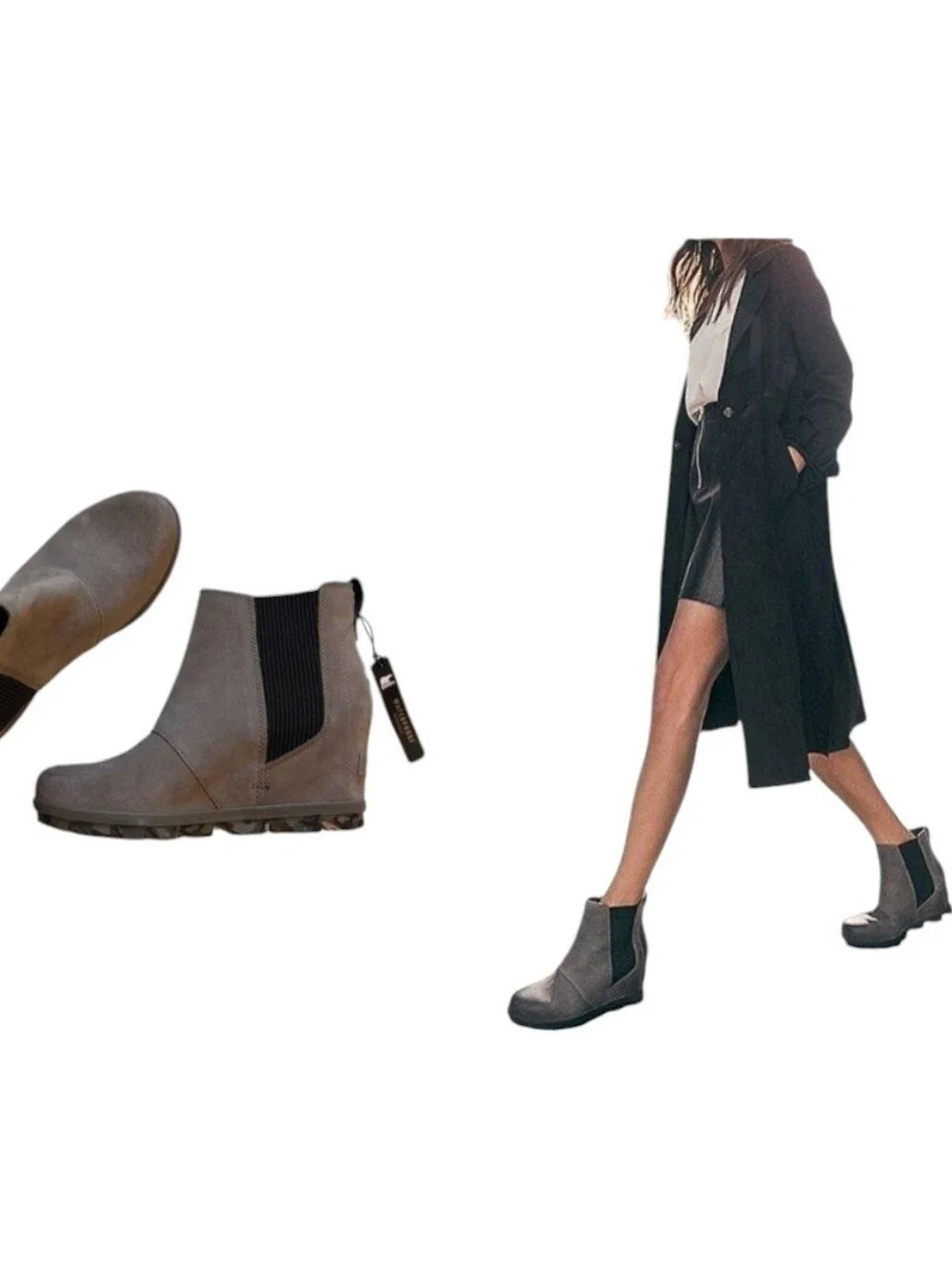NWT Sorel Joan of Arctic Boots Gray Nubuck Chelsea Bootie Hidden Wedge Suede 8.5